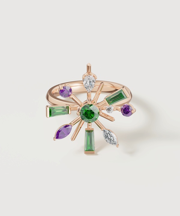 Fiesta Diamond And Precious Gem Ring In 18k Rose Gold