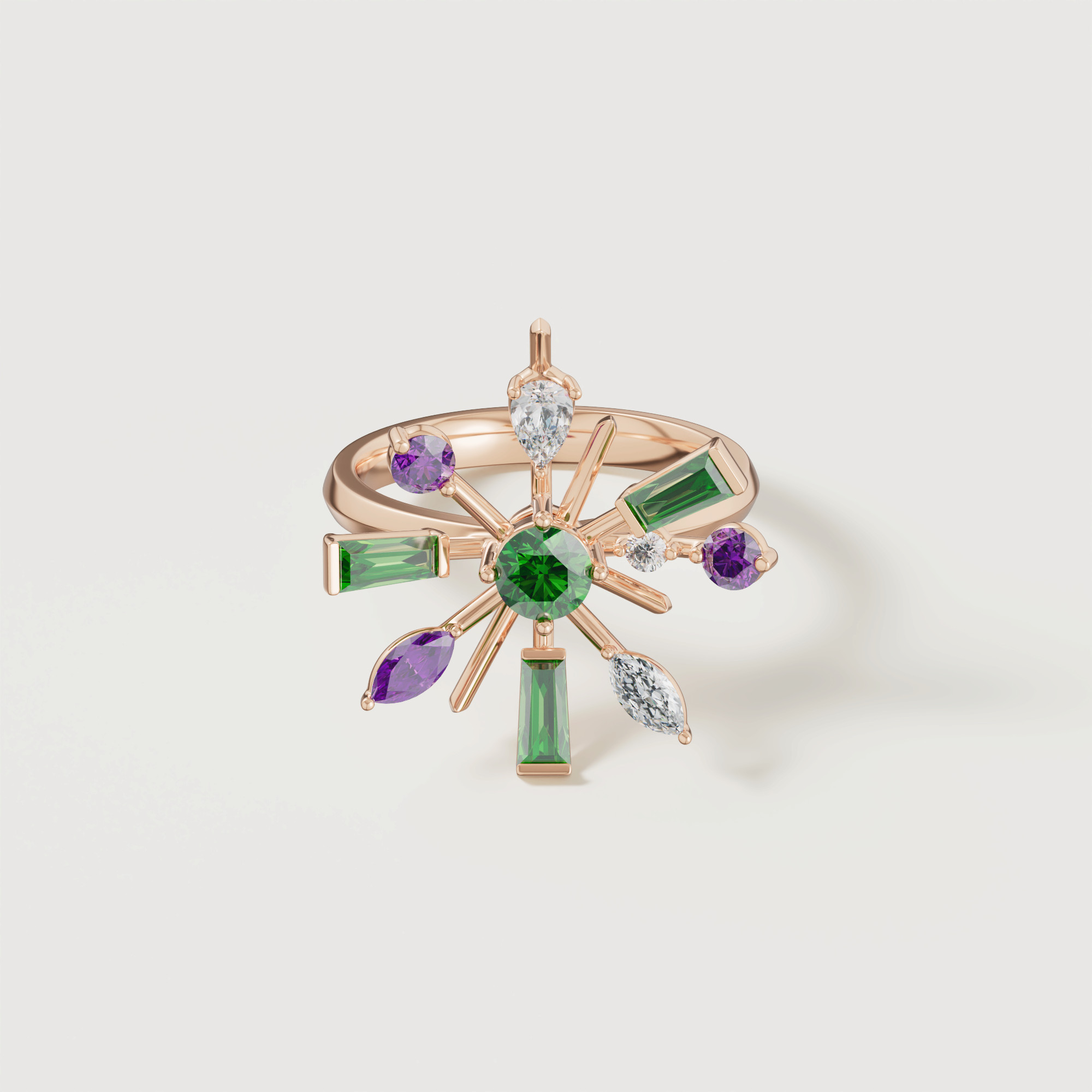 Fiesta Diamond And Precious Gem Ring In 18k Rose Gold