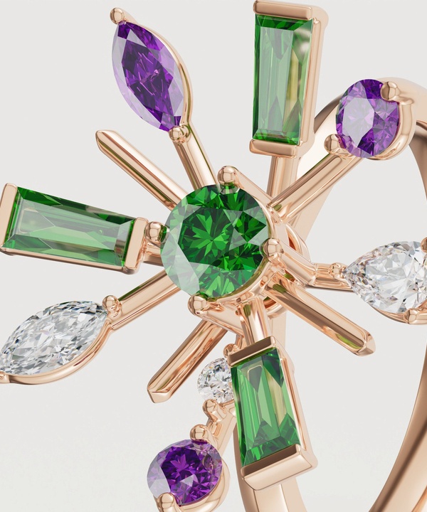 Fiesta Diamond And Precious Gem Ring In 18k Rose Gold