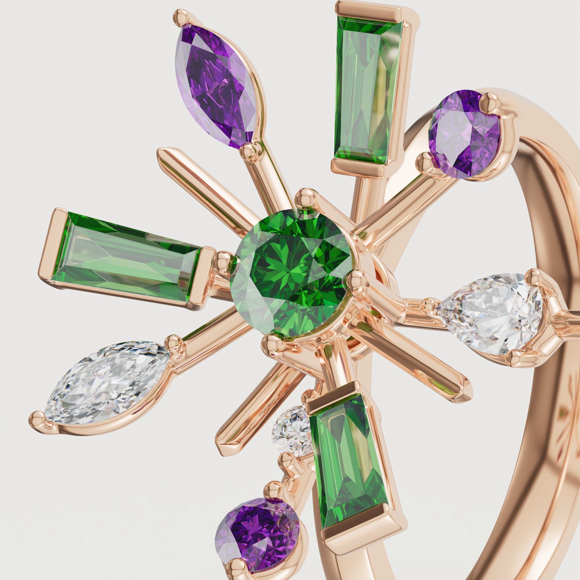 Fiesta Diamond And Precious Gem Ring In 18k Rose Gold