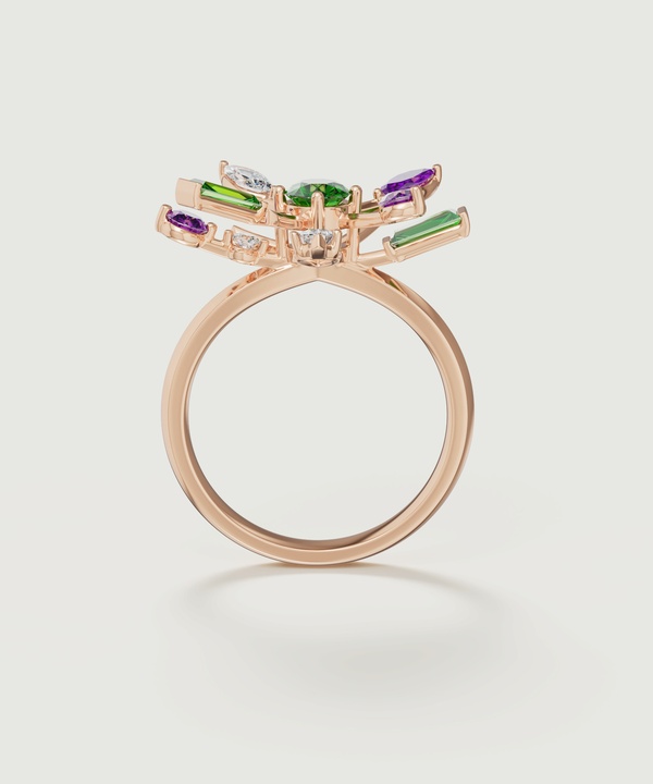 Fiesta Diamond And Precious Gem Ring In 18k Rose Gold