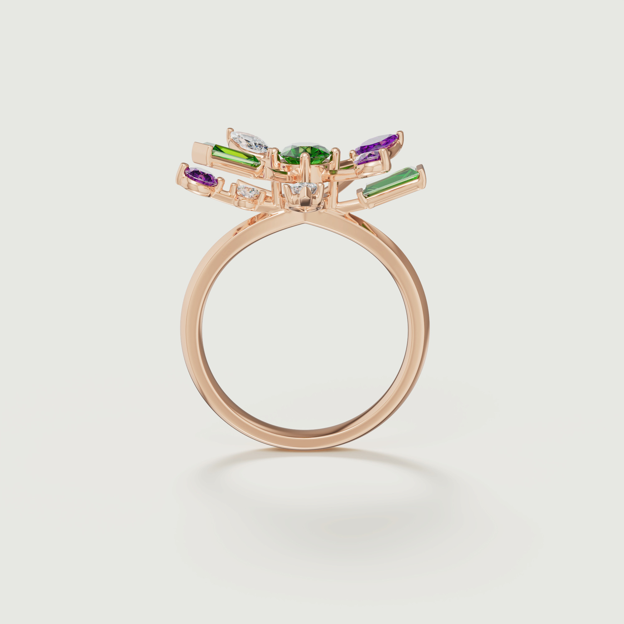 Fiesta Diamond And Precious Gem Ring In 18k Rose Gold