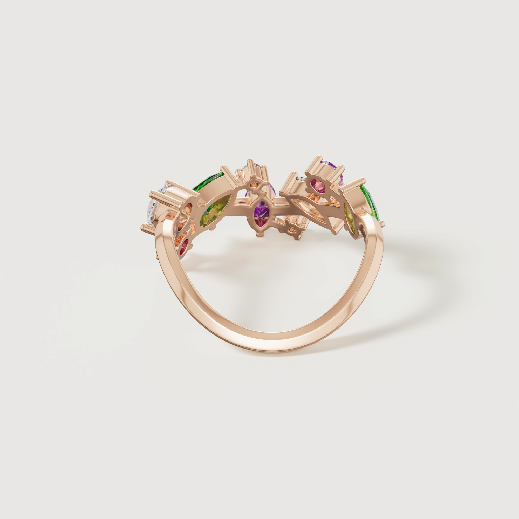 Fiesta Diamond And Precious Gem Ring In 18k Rose Gold