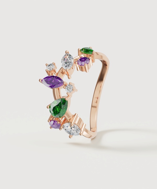 Fiesta Diamond And Precious Gem Ring In 18k Rose Gold