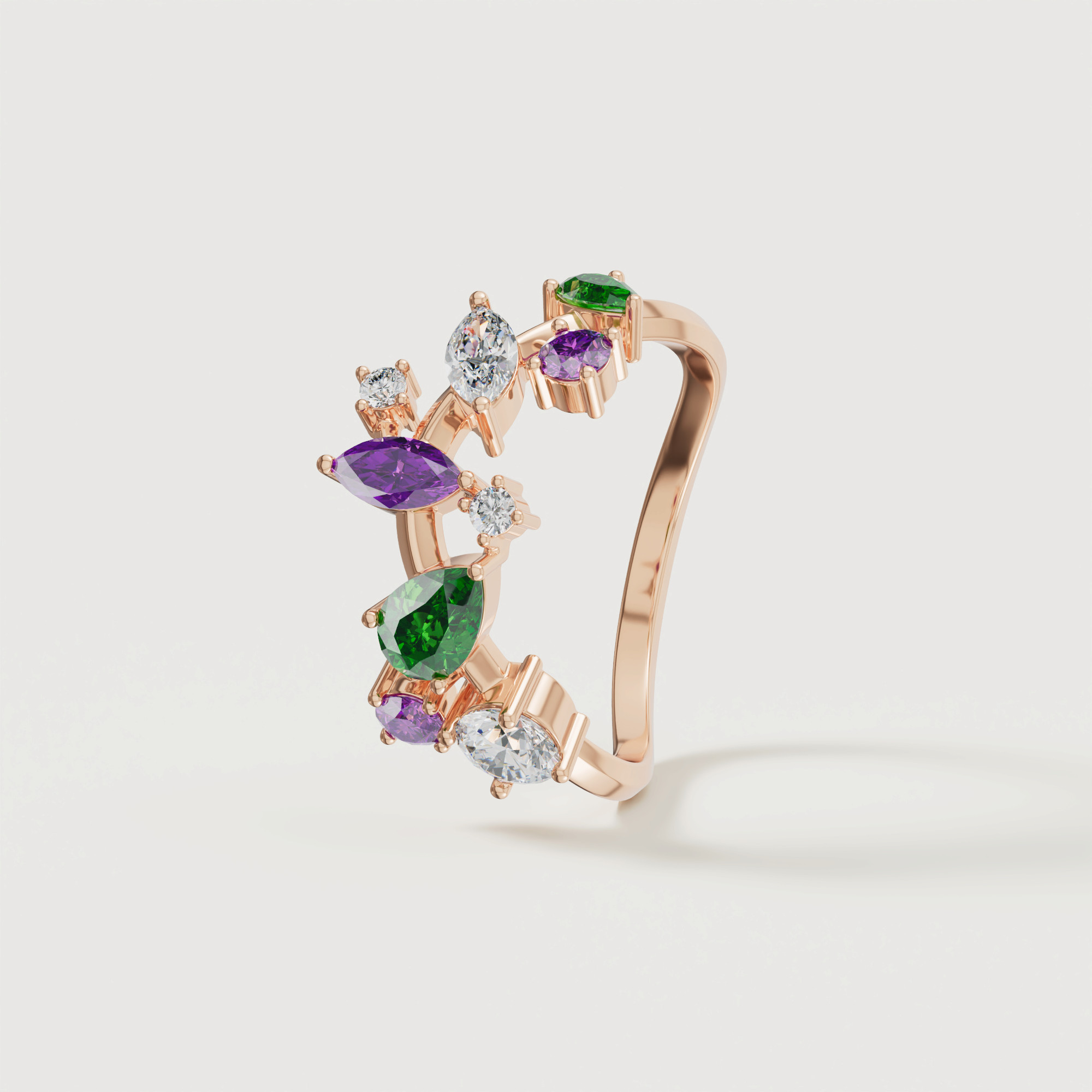 Fiesta Diamond And Precious Gem Ring In 18k Rose Gold