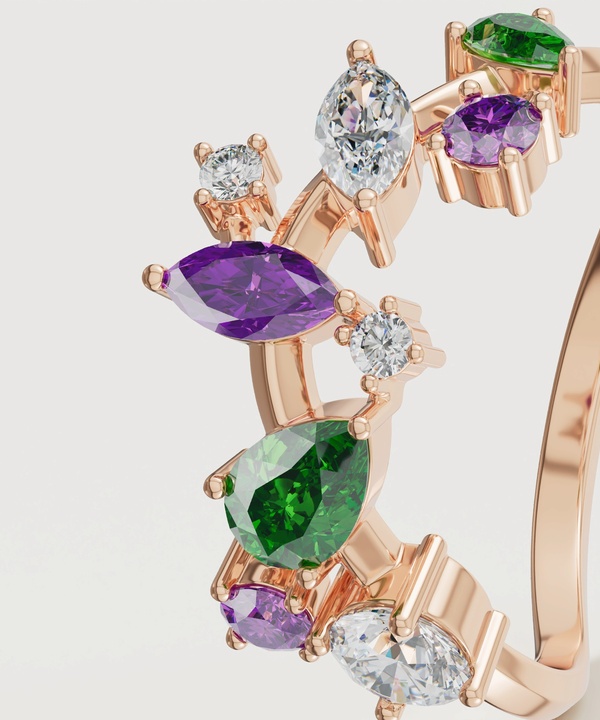 Fiesta Diamond And Precious Gem Ring In 18k Rose Gold