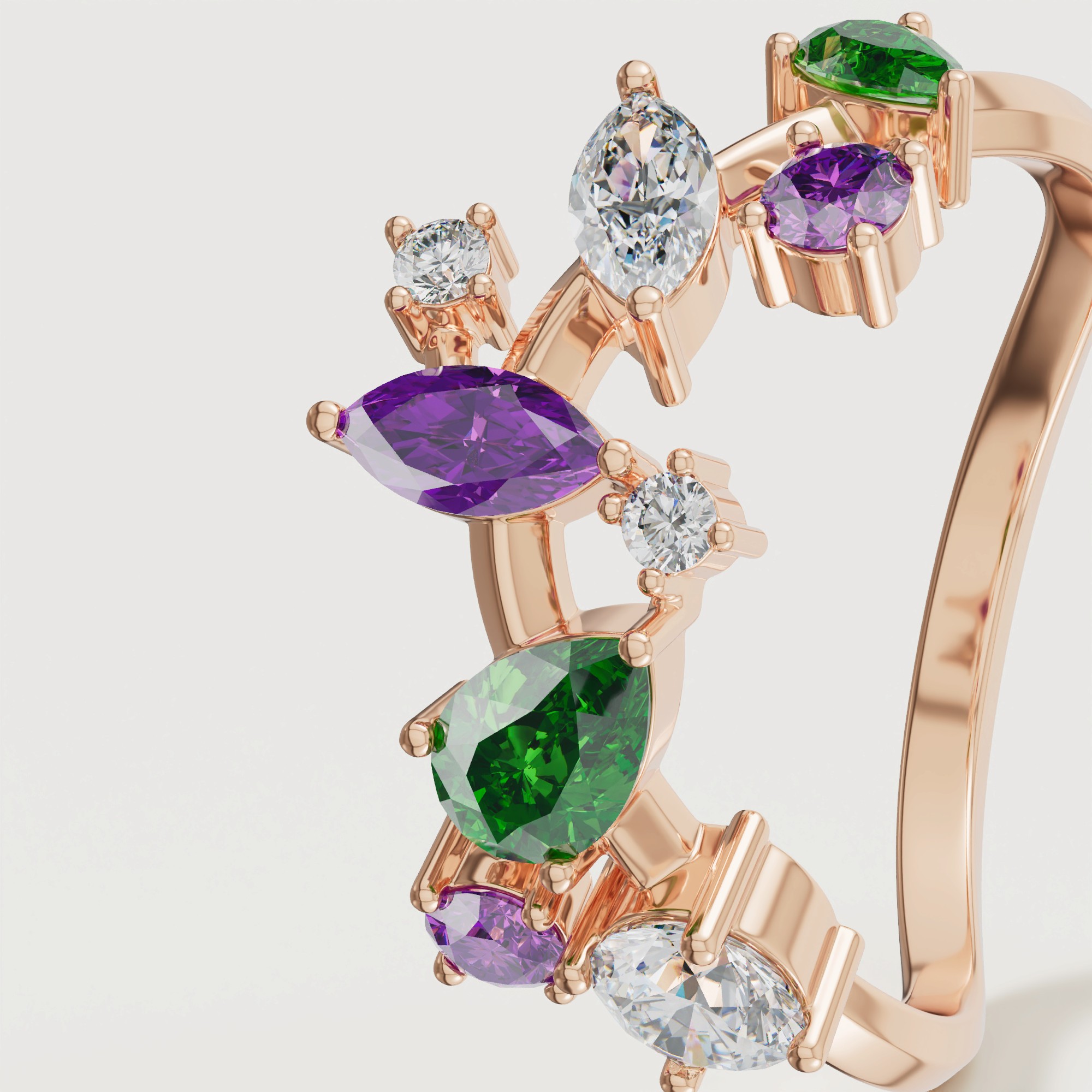 Fiesta Diamond And Precious Gem Ring In 18k Rose Gold
