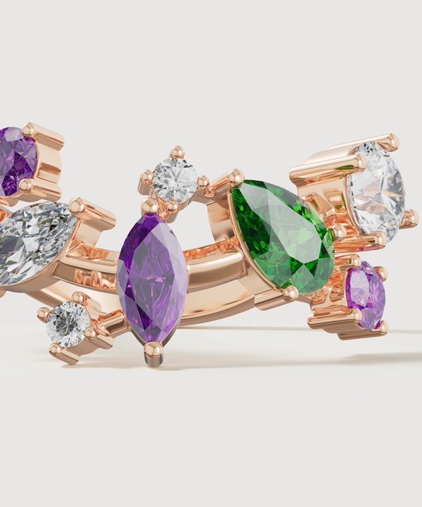Fiesta Diamond And Precious Gem Ring In 18k Rose Gold