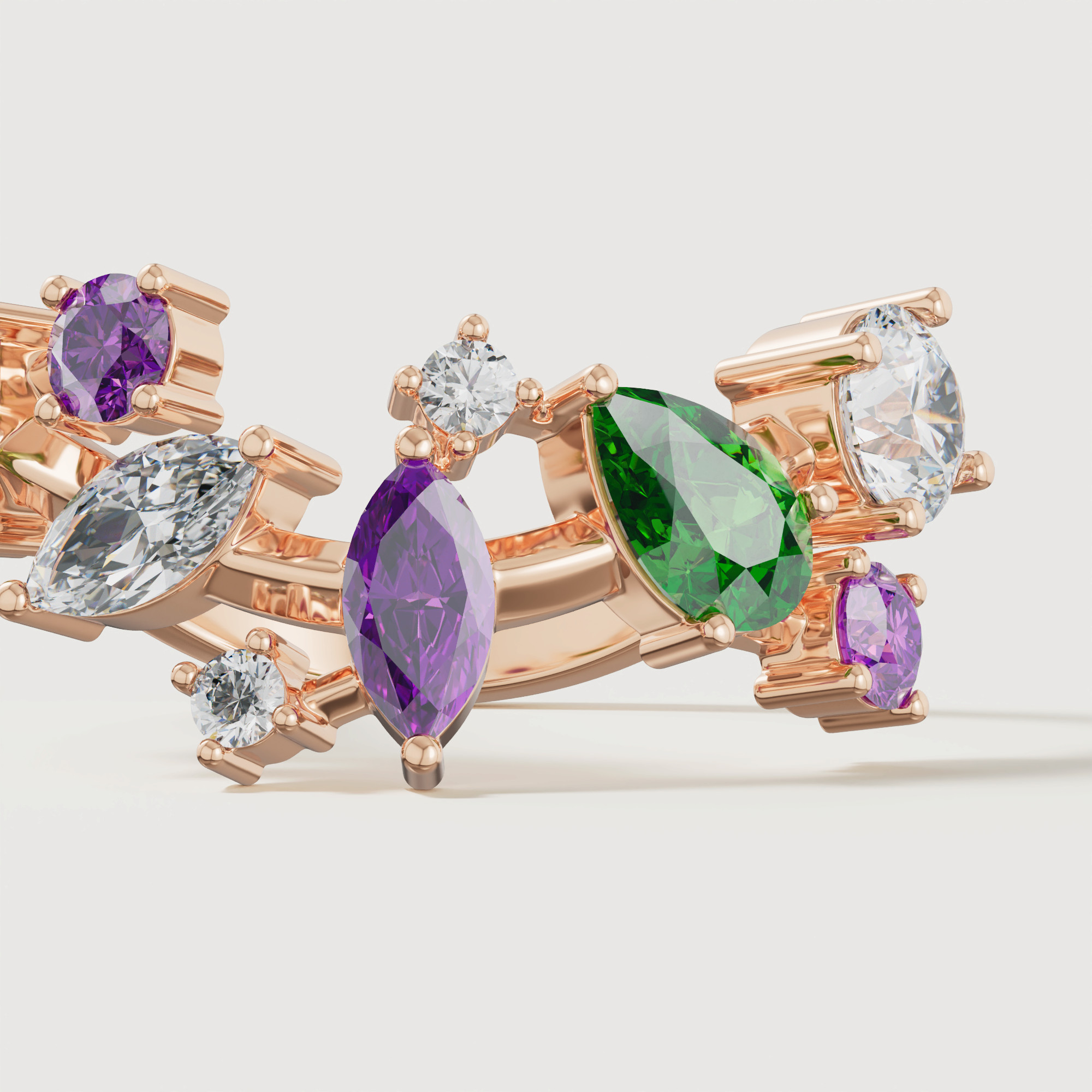 Fiesta Diamond And Precious Gem Ring In 18k Rose Gold