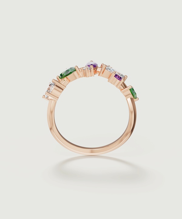 Fiesta Diamond And Precious Gem Ring In 18k Rose Gold