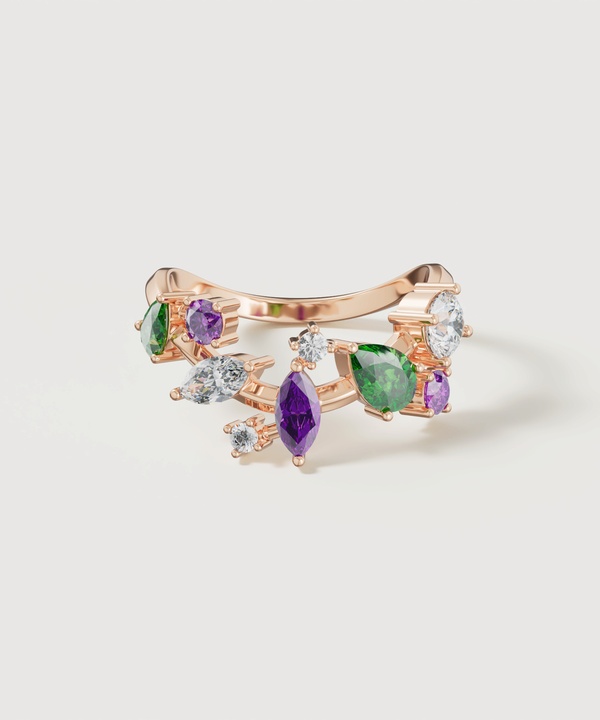 Fiesta Diamond And Precious Gem Ring In 18k Rose Gold