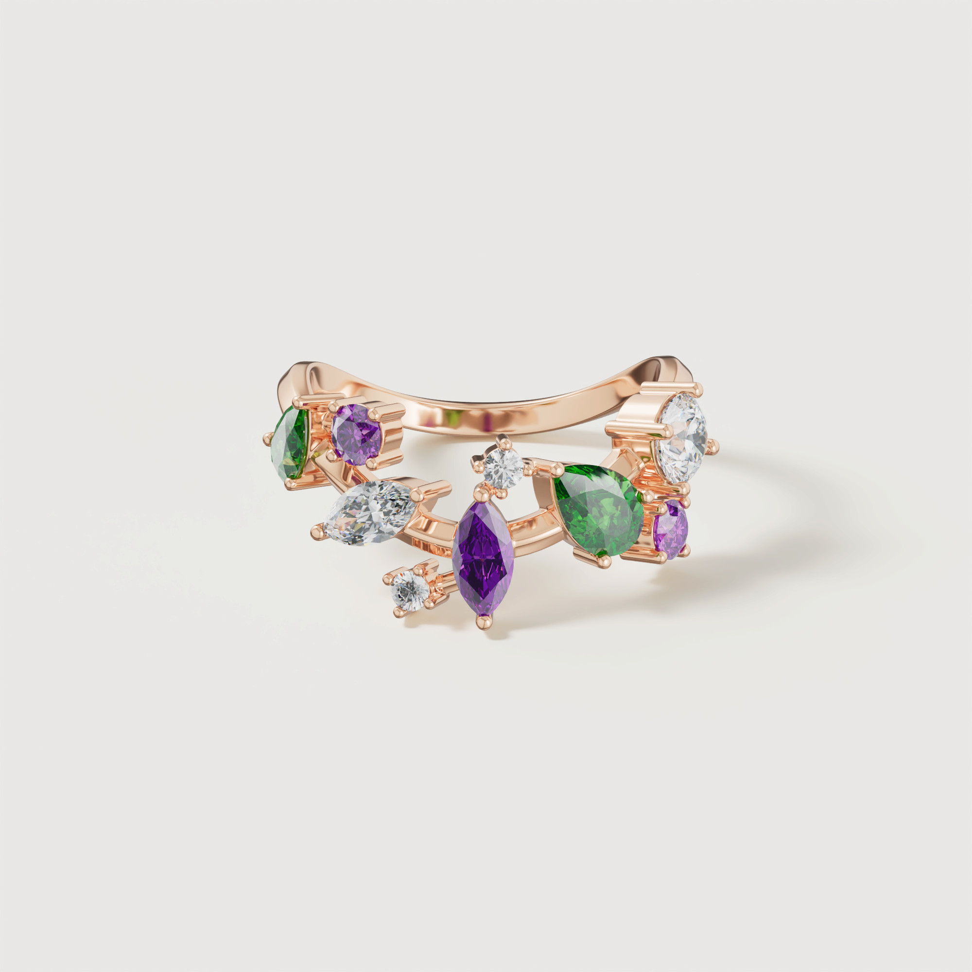 Fiesta Diamond And Precious Gem Ring In 18k Rose Gold