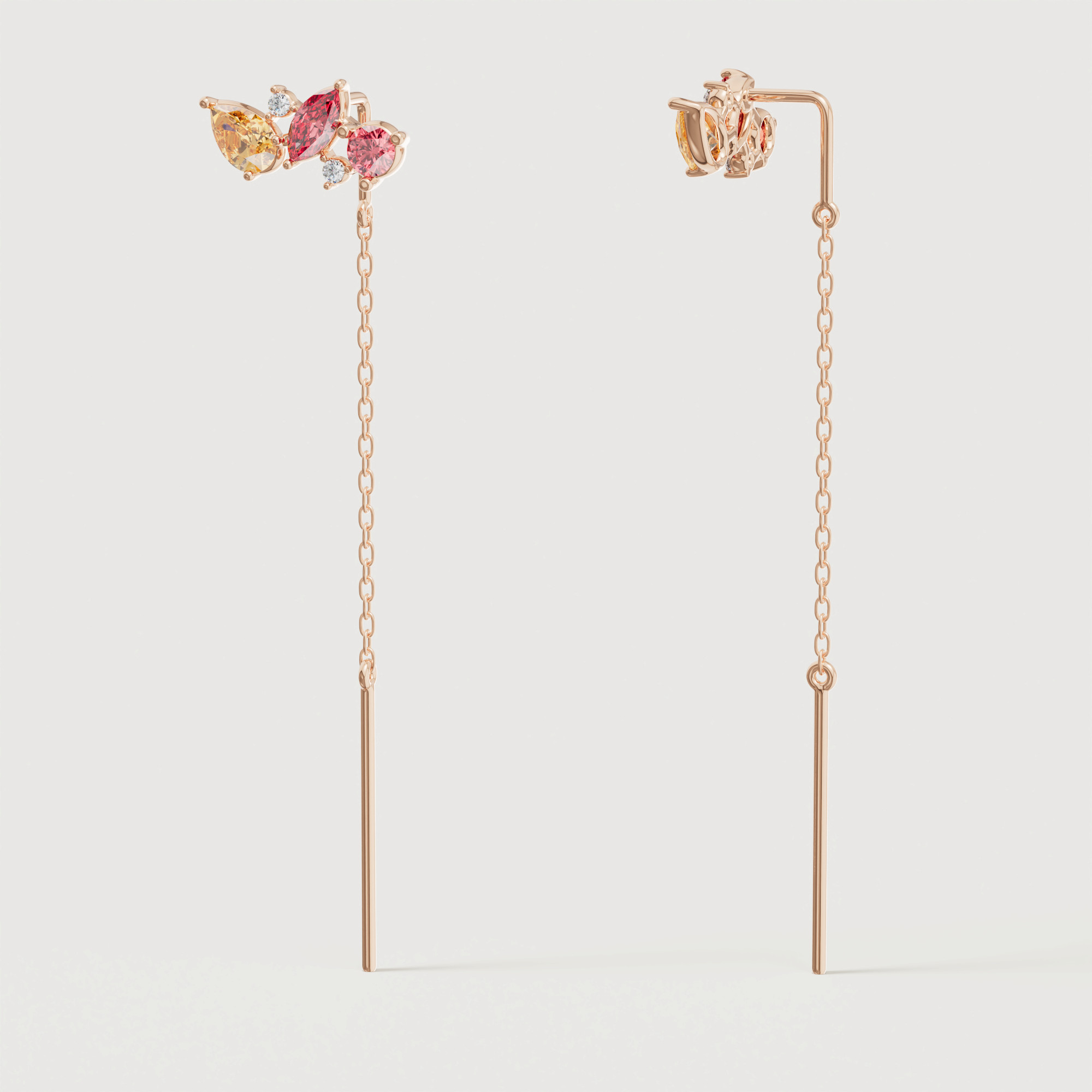Sparks Drop Chain Earrings In 18k Rose Gold