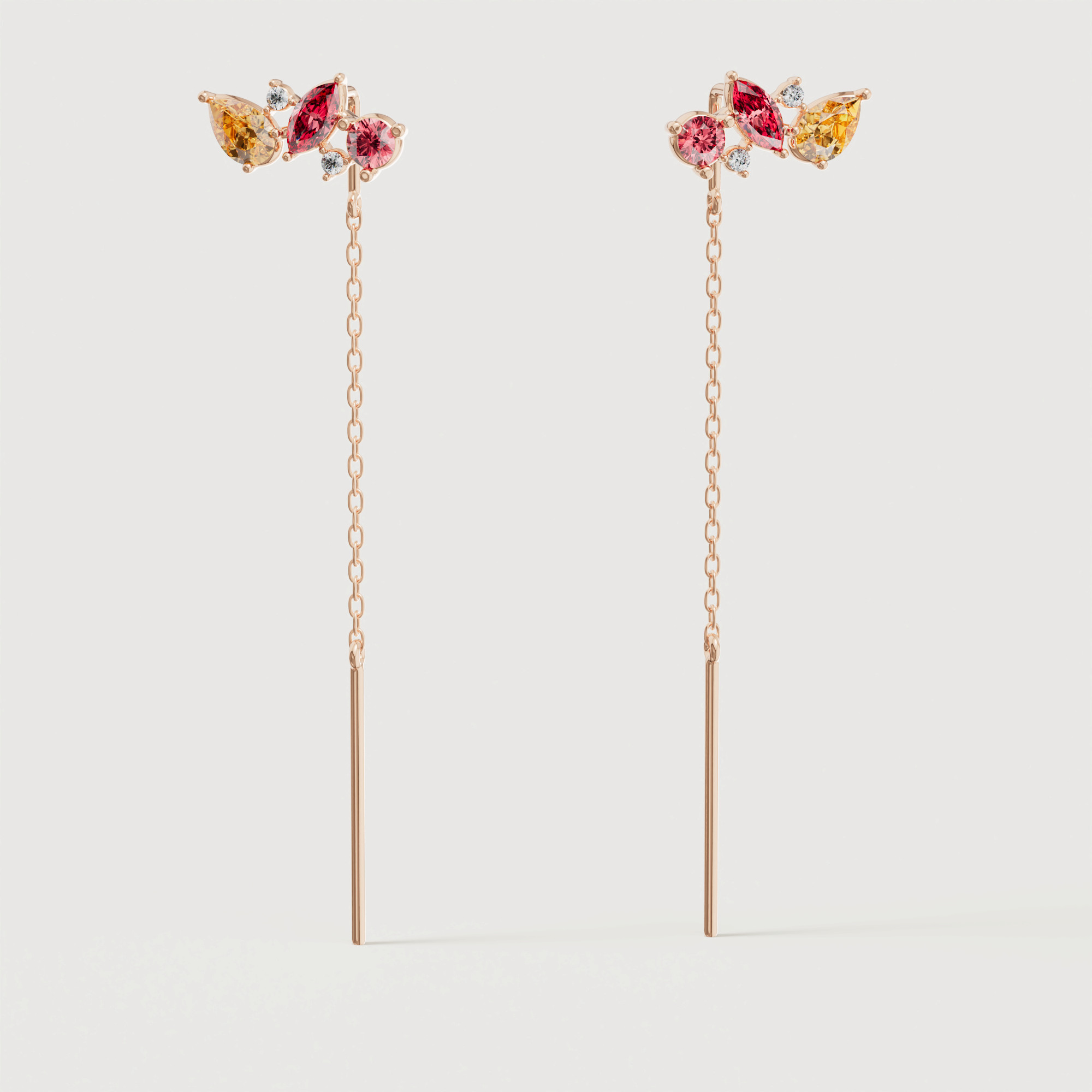 Sparks Drop Chain Earrings In 18k Rose Gold