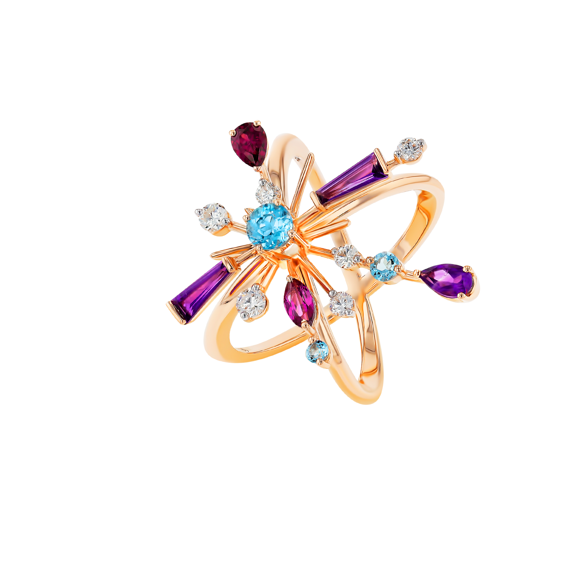Aerial Semi Precious Ring In 18k Rose Gold