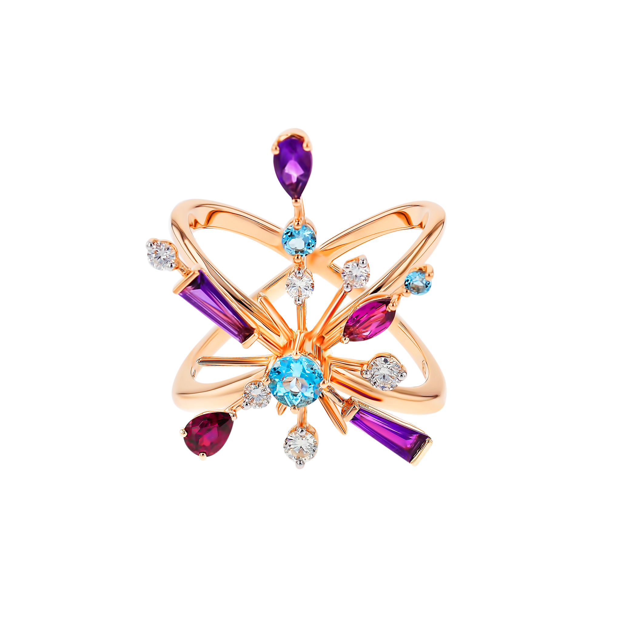 Aerial Semi Precious Ring In 18k Rose Gold