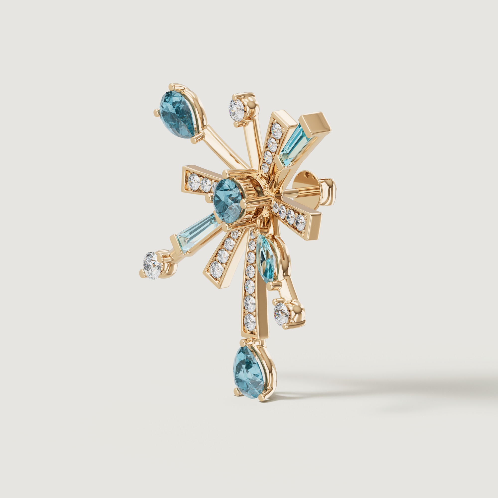 Sparkles 18k Yellow Gold Diamond Blue Topaz & London Topaz Earrings