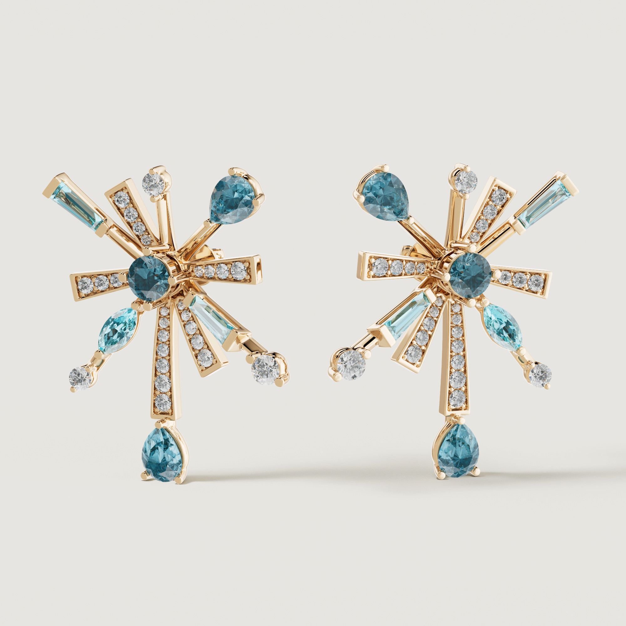 Sparkles 18k Yellow Gold Diamond Blue Topaz & London Topaz Earrings