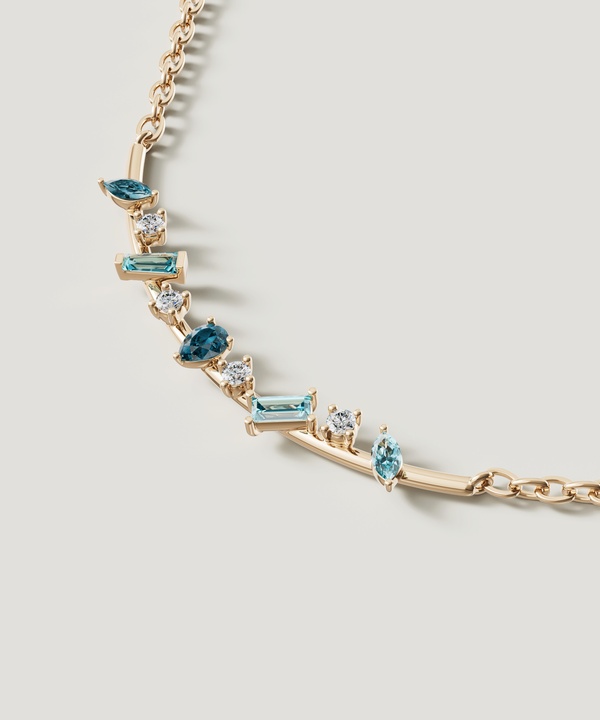 Sparkles 18K Yellow Gold Diamond, Blue Topaz & London Topaz Necklace