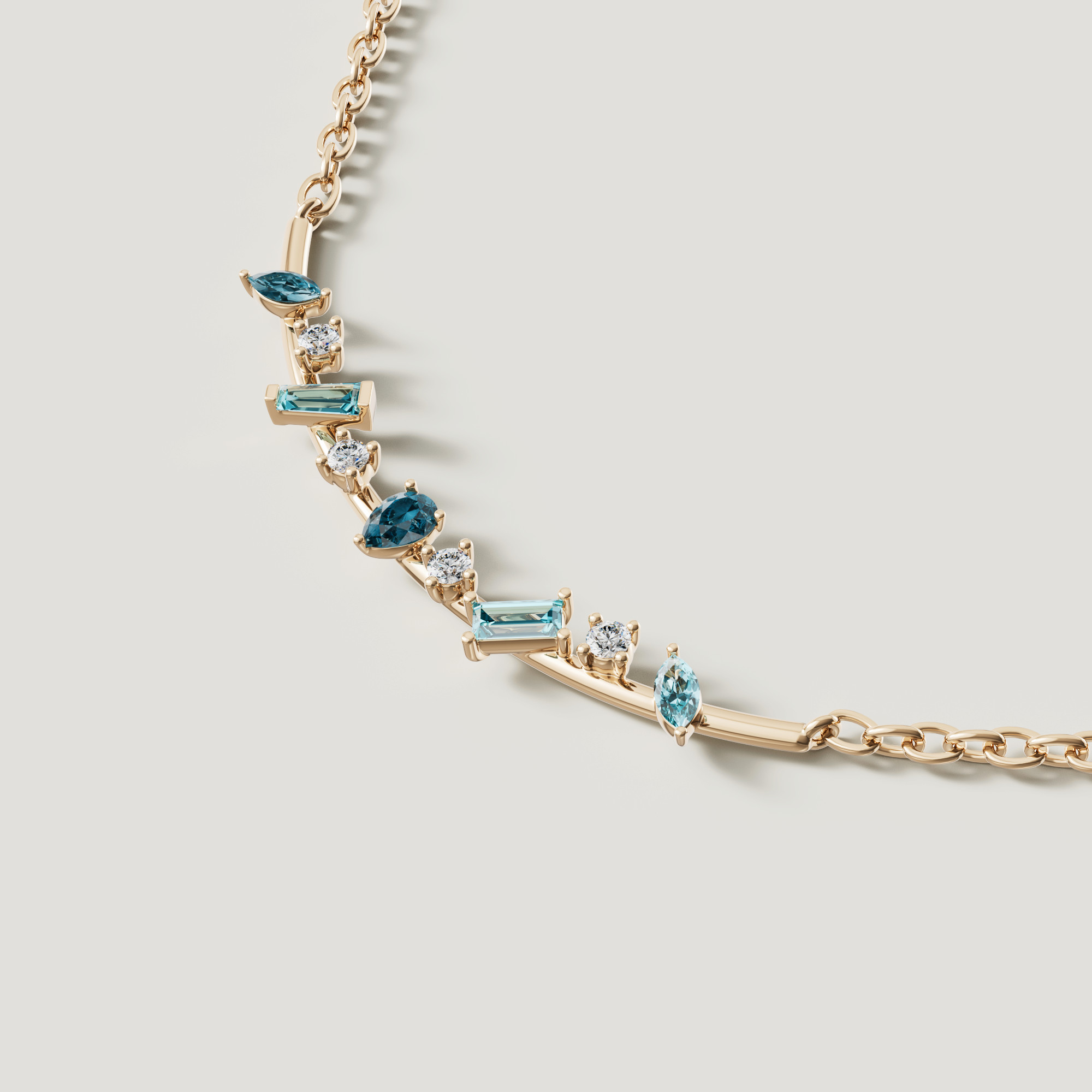 Sparkles 18K Yellow Gold Diamond, Blue Topaz & London Topaz Necklace