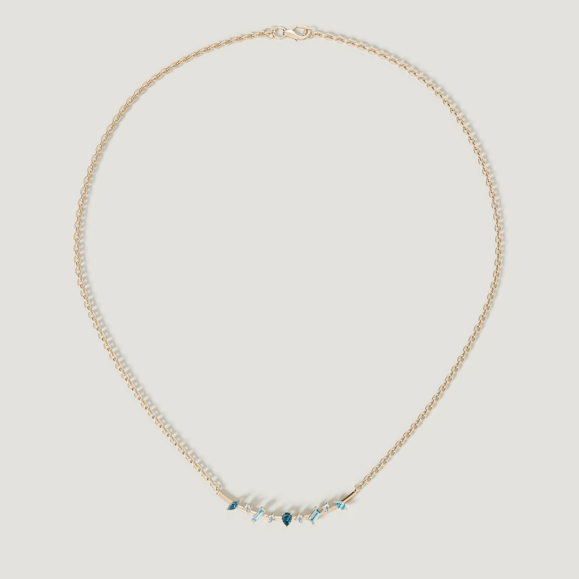 Sparkles 18K Yellow Gold Diamond, Blue Topaz & London Topaz Necklace