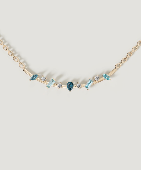Sparkles 18K Yellow Gold Diamond, Blue Topaz & London Topaz Necklace