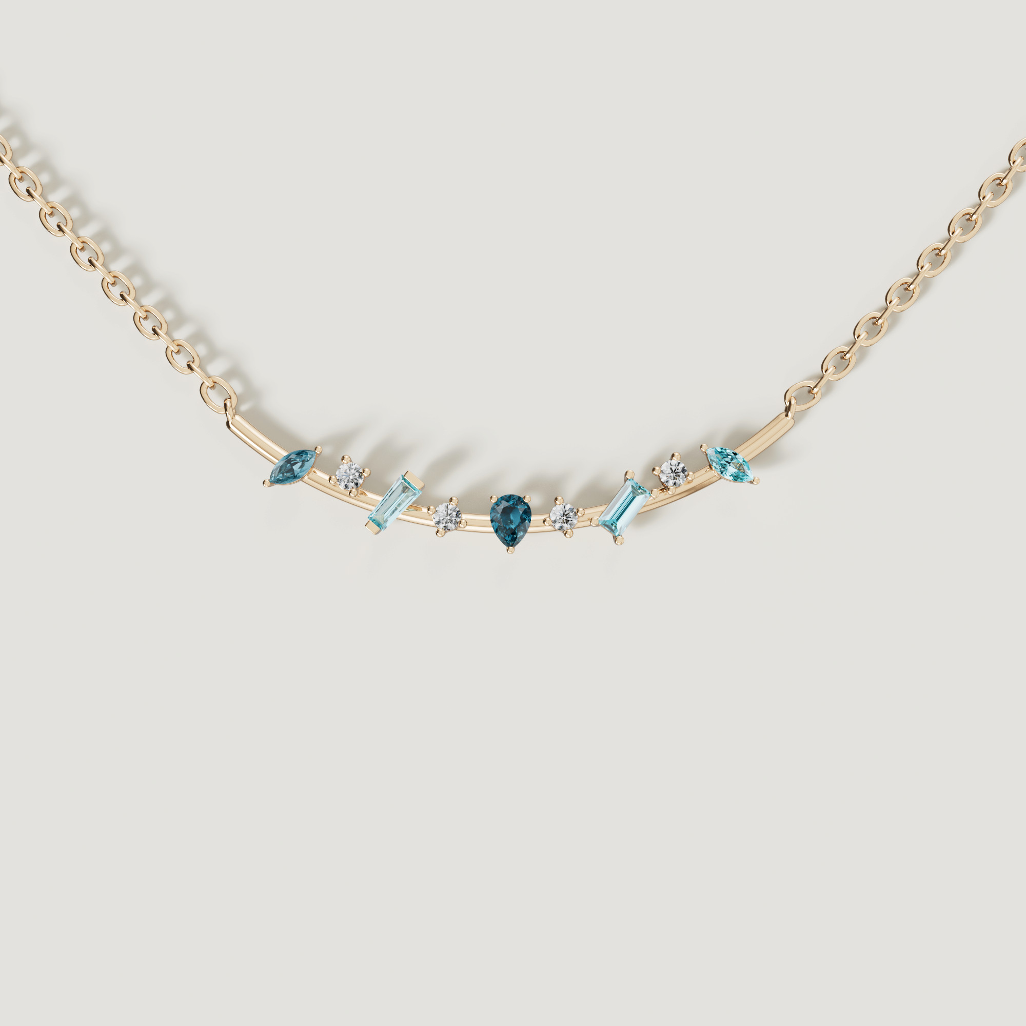 Sparkles 18K Yellow Gold Diamond, Blue Topaz & London Topaz Necklace