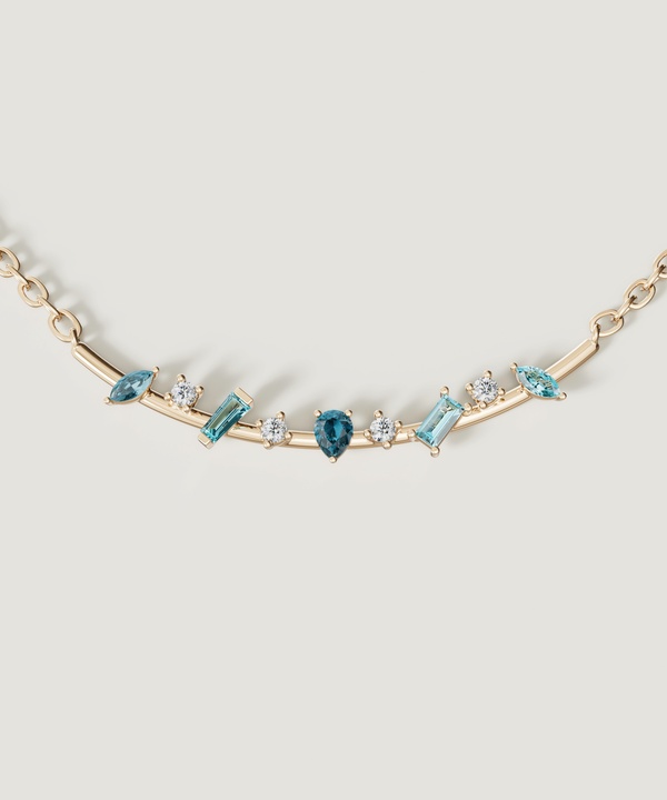 Sparkles 18K Yellow Gold Diamond, Blue Topaz & London Topaz Necklace