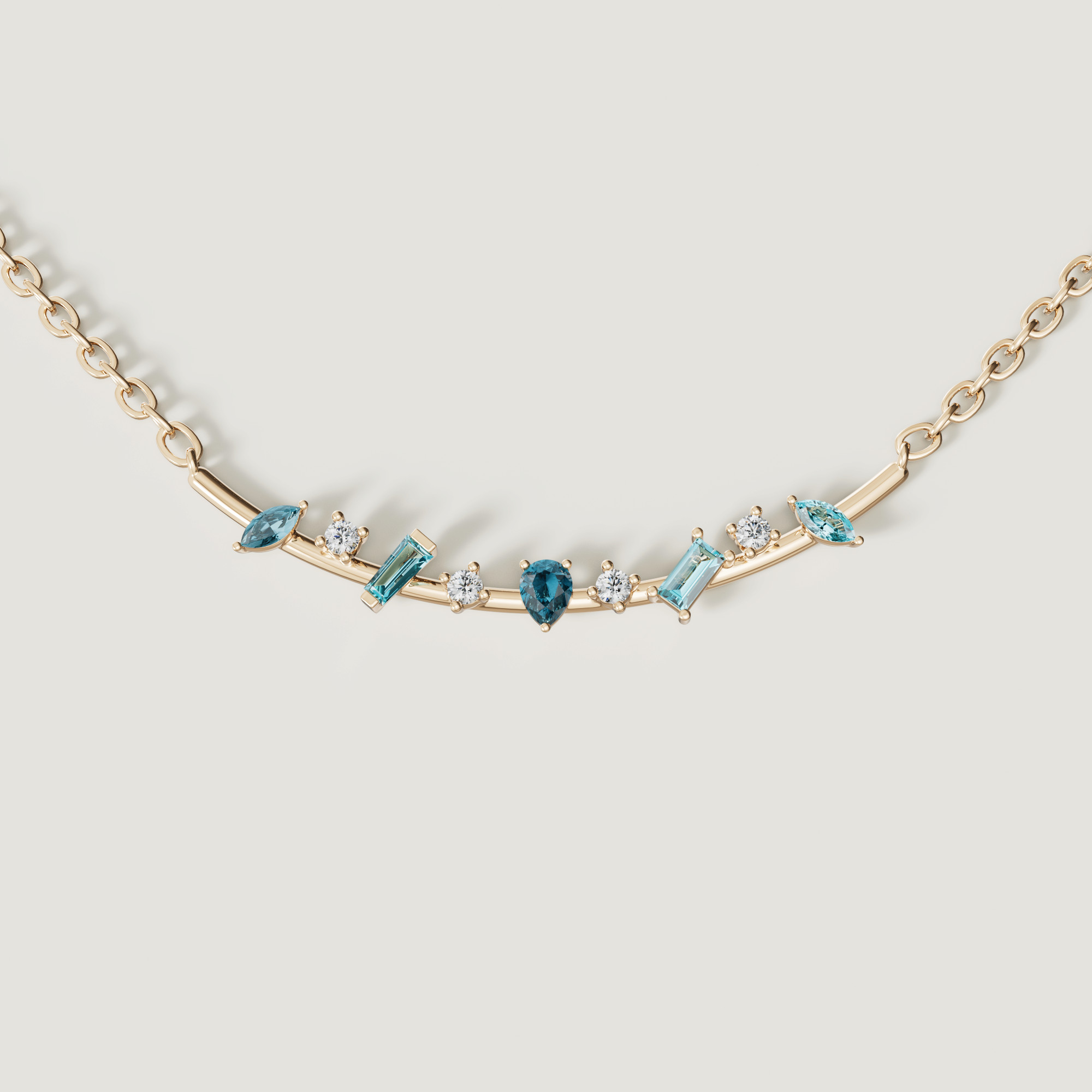 Sparkles 18K Yellow Gold Diamond, Blue Topaz & London Topaz Necklace
