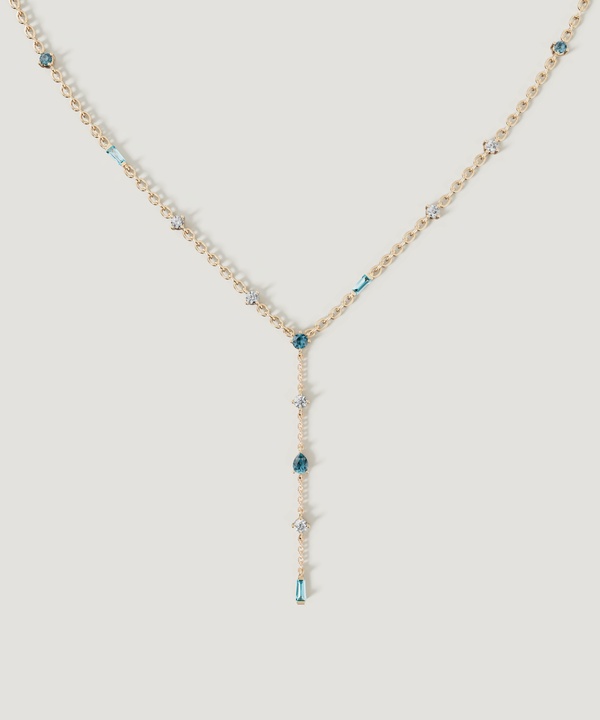 Sparkles 18k Yellow Gold Diamond Blue Topaz & London Topaz Necklace