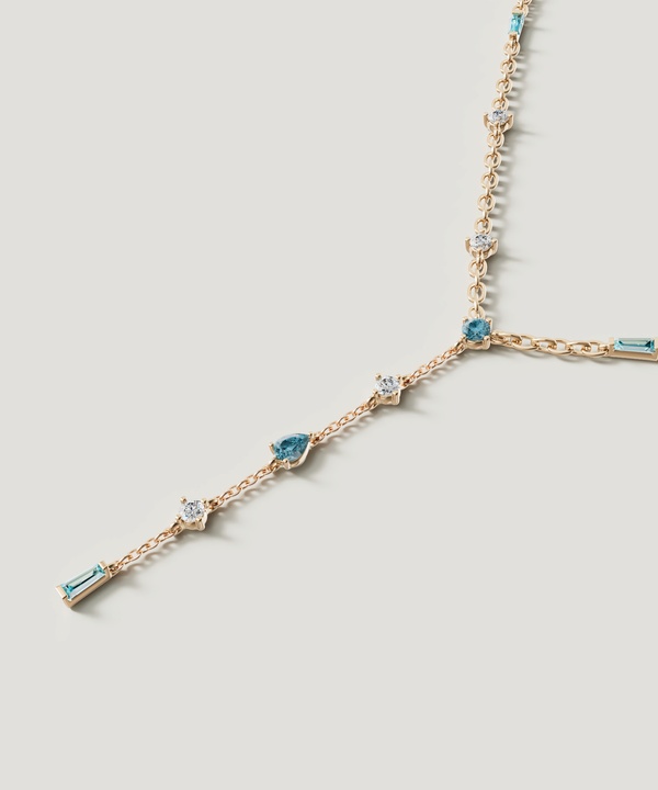 Sparkles 18k Yellow Gold Diamond Blue Topaz & London Topaz Necklace