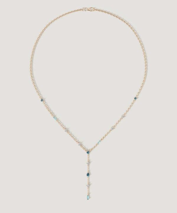 Sparkles 18k Yellow Gold Diamond Blue Topaz & London Topaz Necklace