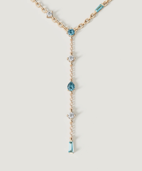 Sparkles 18k Yellow Gold Diamond Blue Topaz & London Topaz Necklace