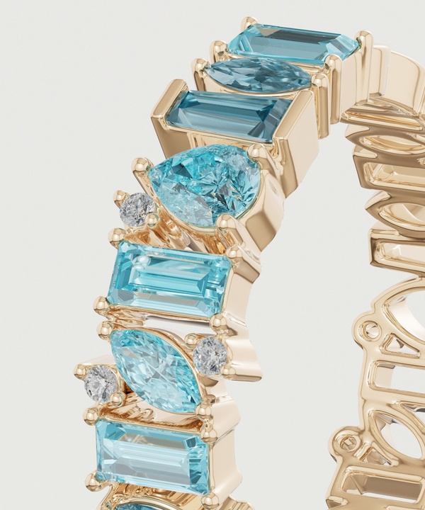Sparkles 18k Yellow Gold Diamond Blue Topaz & London Topaz Ring