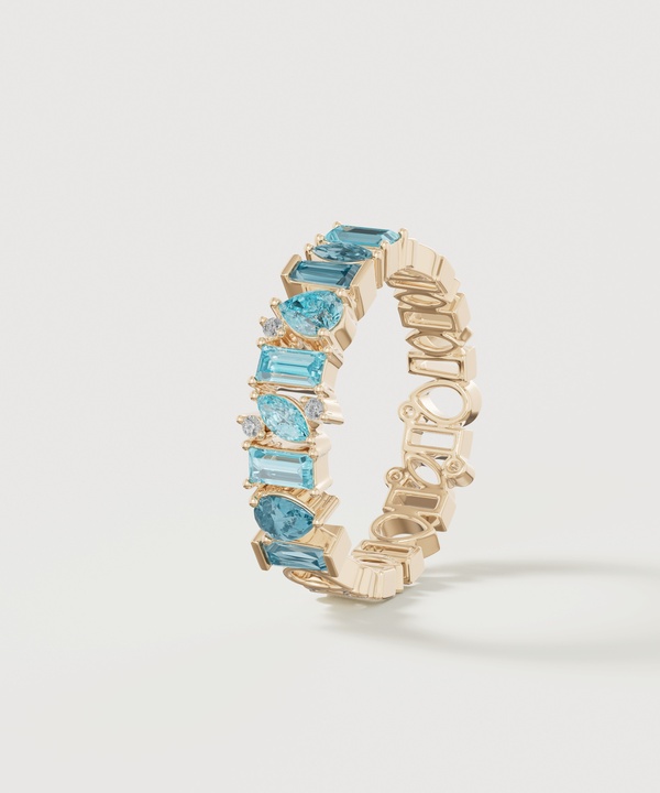 Sparkles 18k Yellow Gold Diamond Blue Topaz & London Topaz Ring