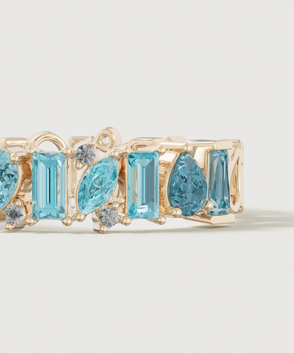 Sparkles 18k Yellow Gold Diamond Blue Topaz & London Topaz Ring