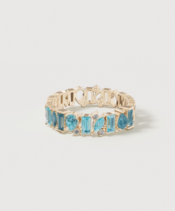 Sparkles 18k Yellow Gold Diamond Blue Topaz & London Topaz Ring