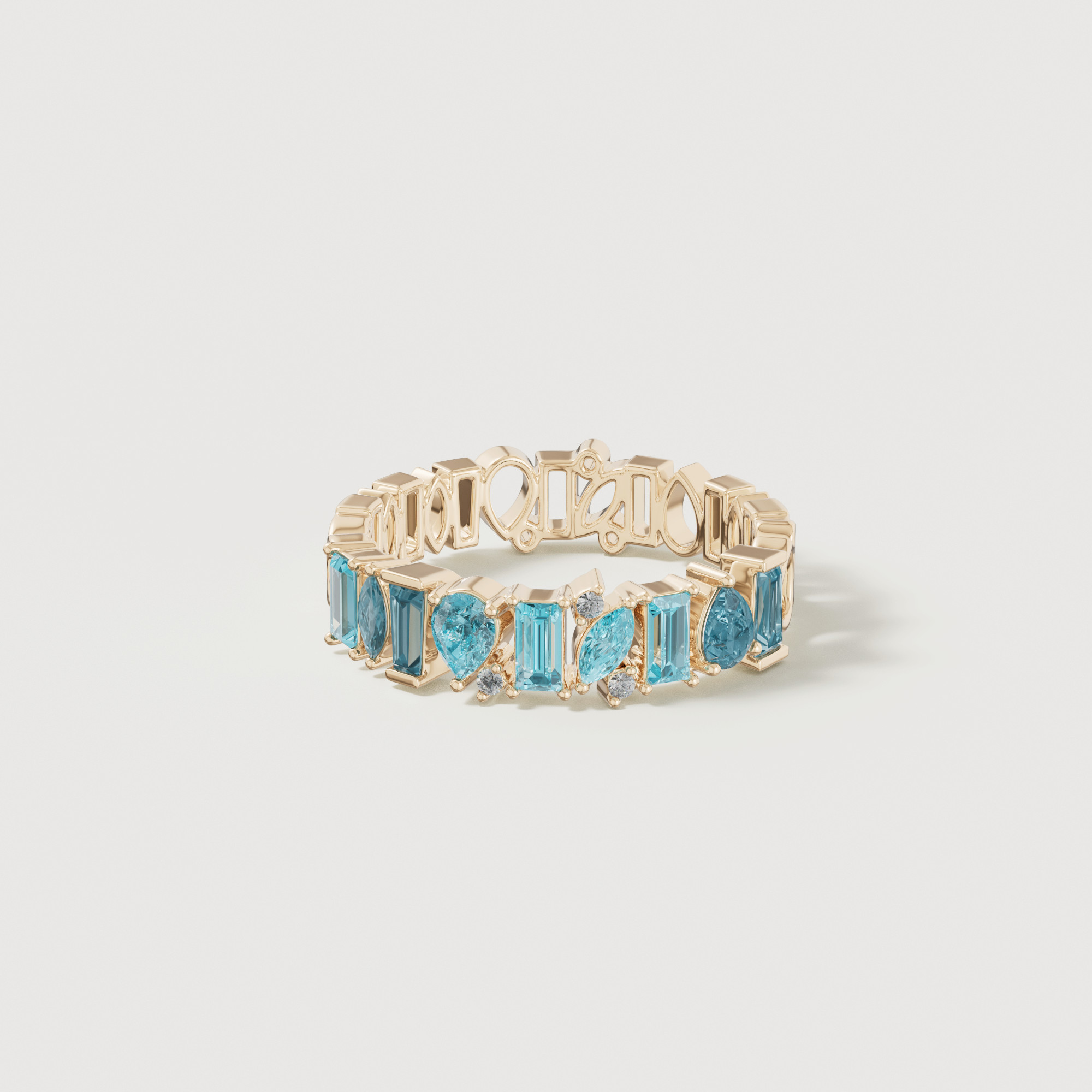 Sparkles 18k Yellow Gold Diamond Blue Topaz & London Topaz Ring