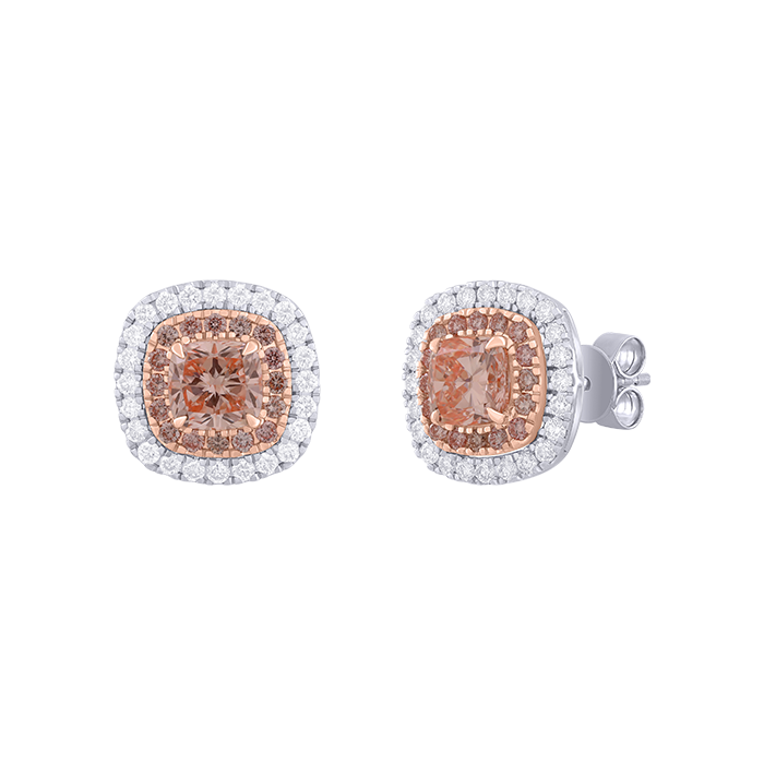 Gaia 1 Carat Lab Grown Fancy Intense Pink Cushion Cut Diamond Earrings
