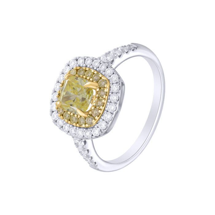 Gaia 1 Carat Lab Grown Fancy Vivid Yellow Cushion Cut Diamond Ring