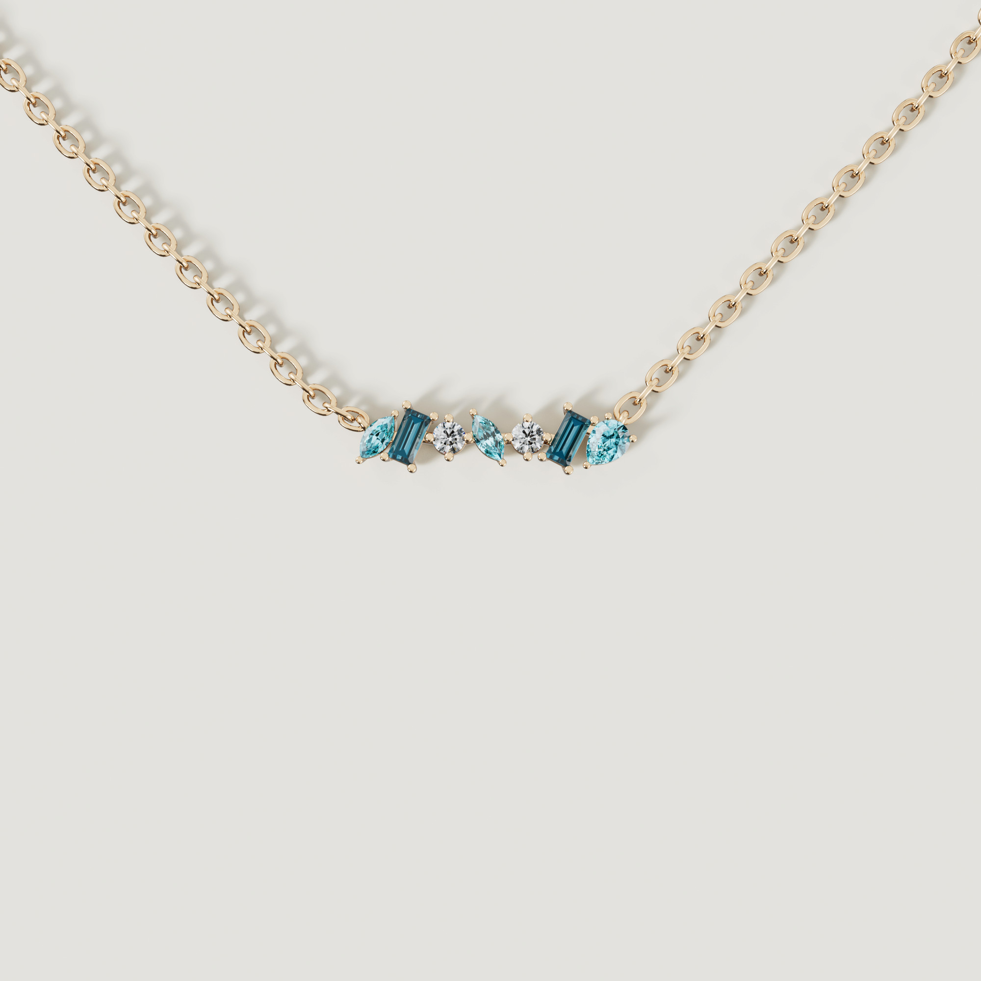 Sparkles 18K Yellow Gold Diamond, Blue Topaz & London Topaz Necklace