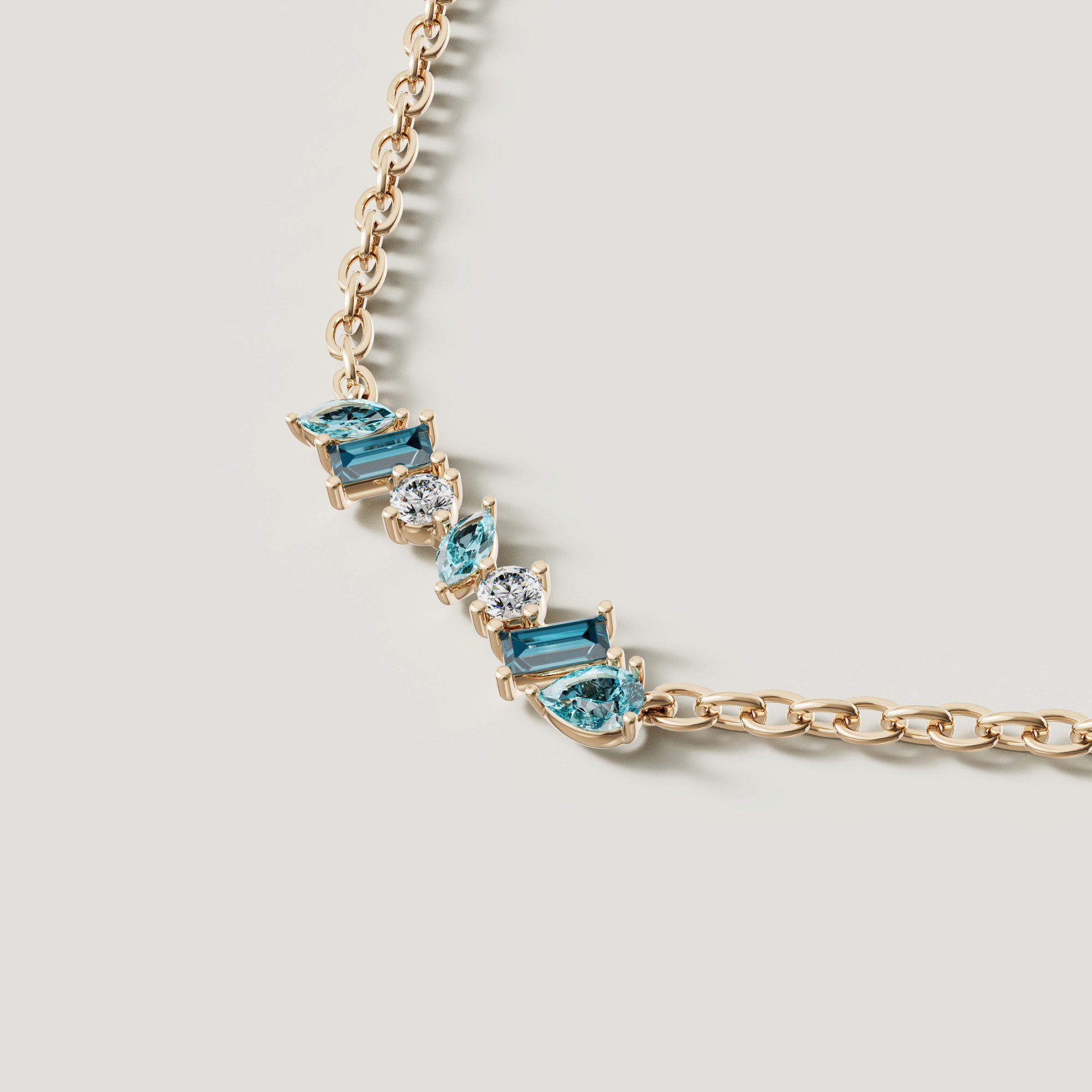 Sparkles 18K Yellow Gold Diamond, Blue Topaz & London Topaz Necklace