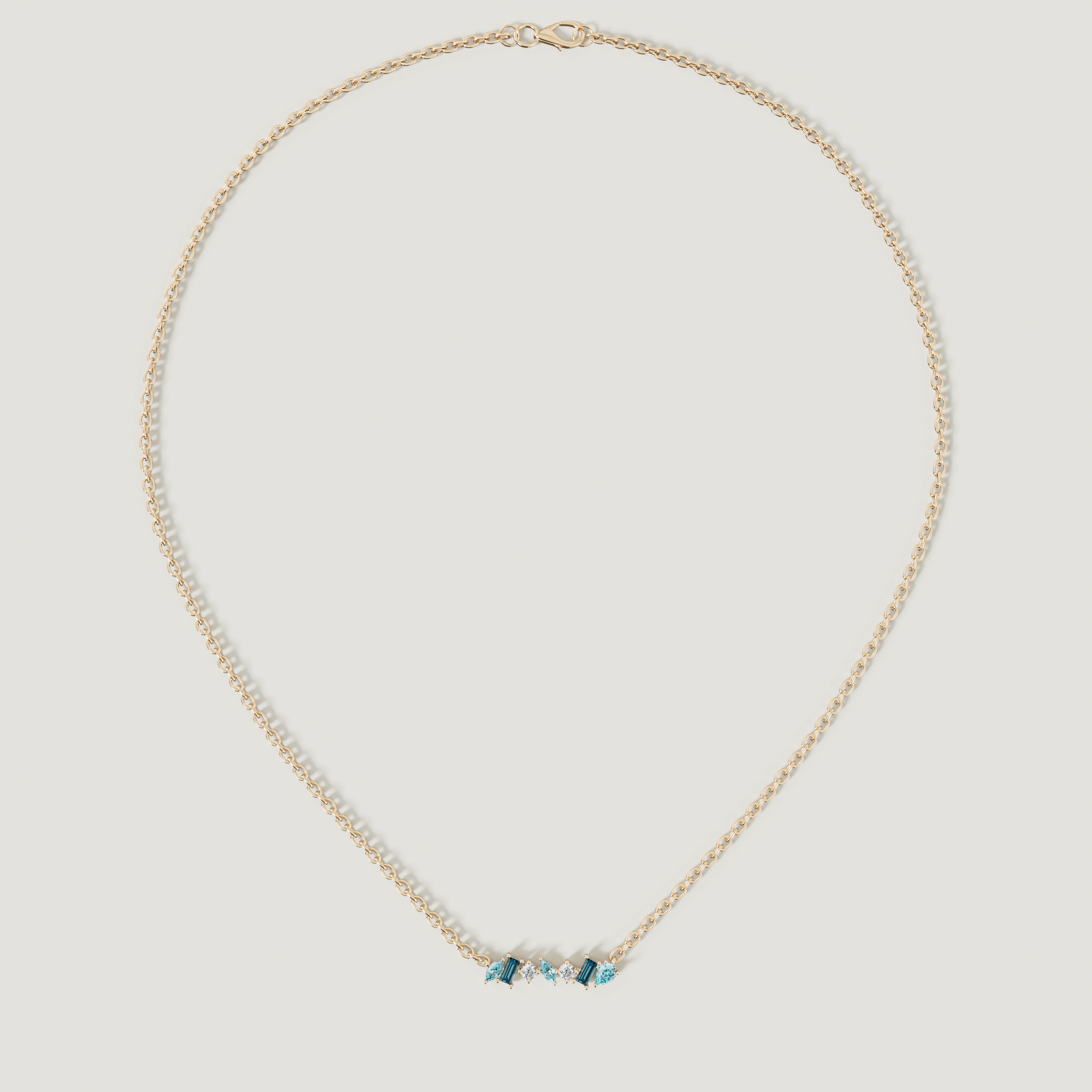 Sparkles 18K Yellow Gold Diamond, Blue Topaz & London Topaz Necklace