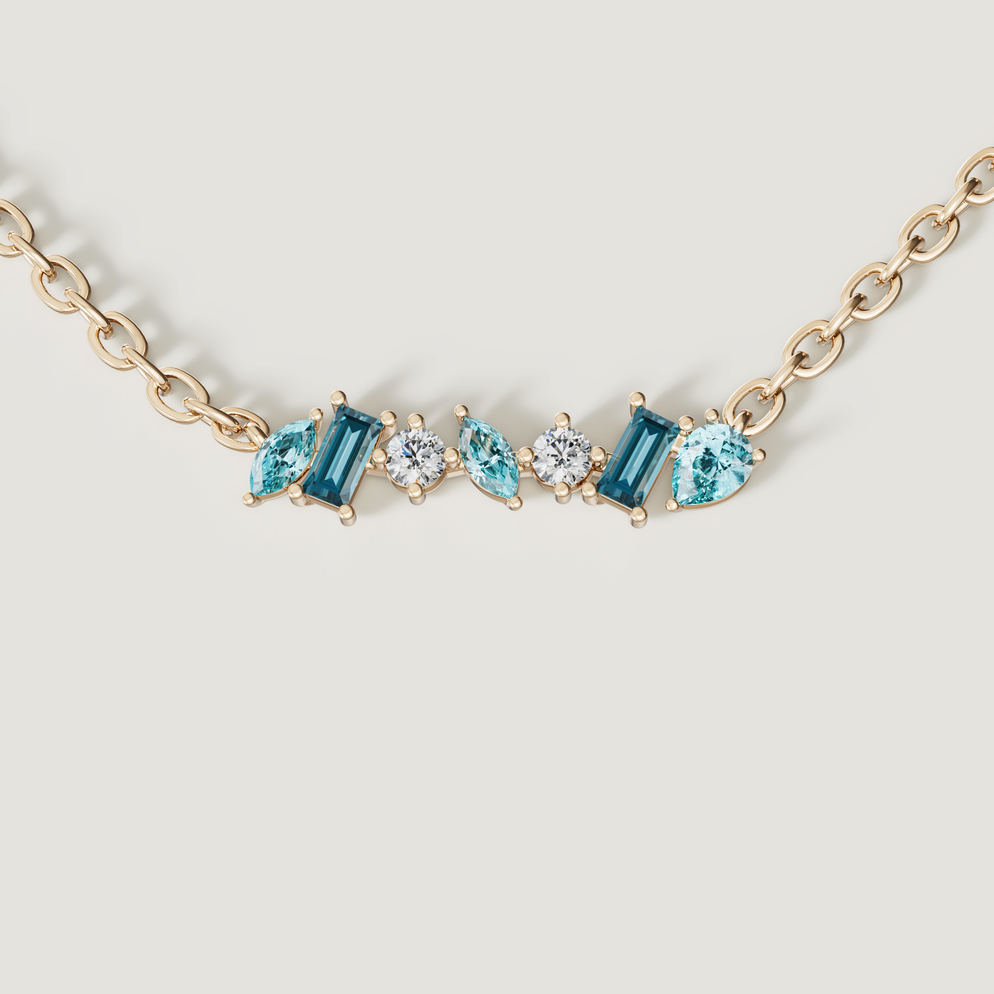 Sparkles 18K Yellow Gold Diamond, Blue Topaz & London Topaz Necklace