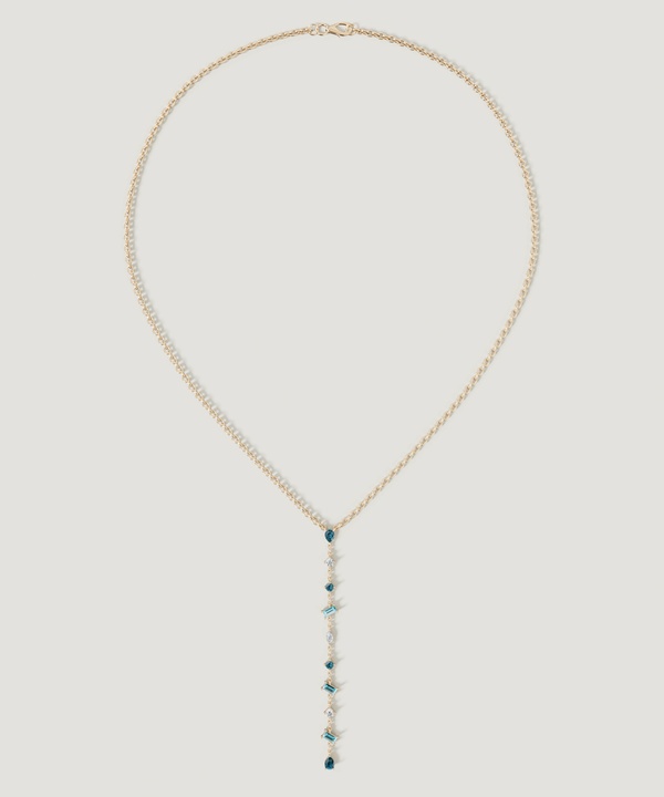 Sparkles 18K Yellow Gold Diamond, Blue Topaz & London Topaz Necklace