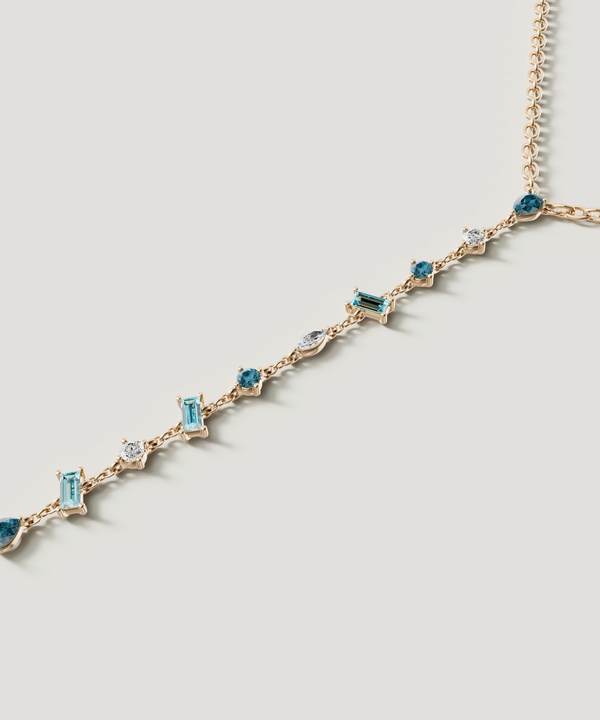 Sparkles 18K Yellow Gold Diamond, Blue Topaz & London Topaz Necklace