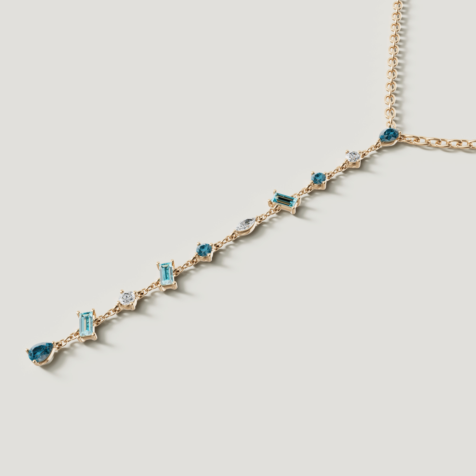 Sparkles 18K Yellow Gold Diamond, Blue Topaz & London Topaz Necklace