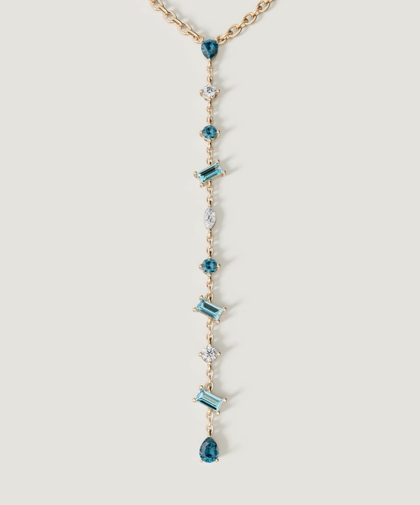 Sparkles 18K Yellow Gold Diamond, Blue Topaz & London Topaz Necklace