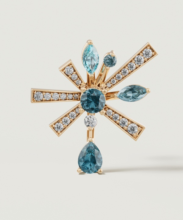 Sparkles 18k Yellow Gold Diamond Blue Topaz & London Topaz Earrings