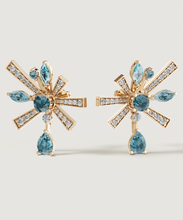 Sparkles 18k Yellow Gold Diamond Blue Topaz & London Topaz Earrings